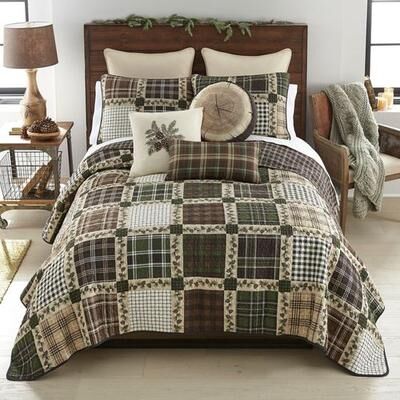 American Heritage Textiles Pine Patch Mini Quilt Set Multi Warm, King, Multi Warm
