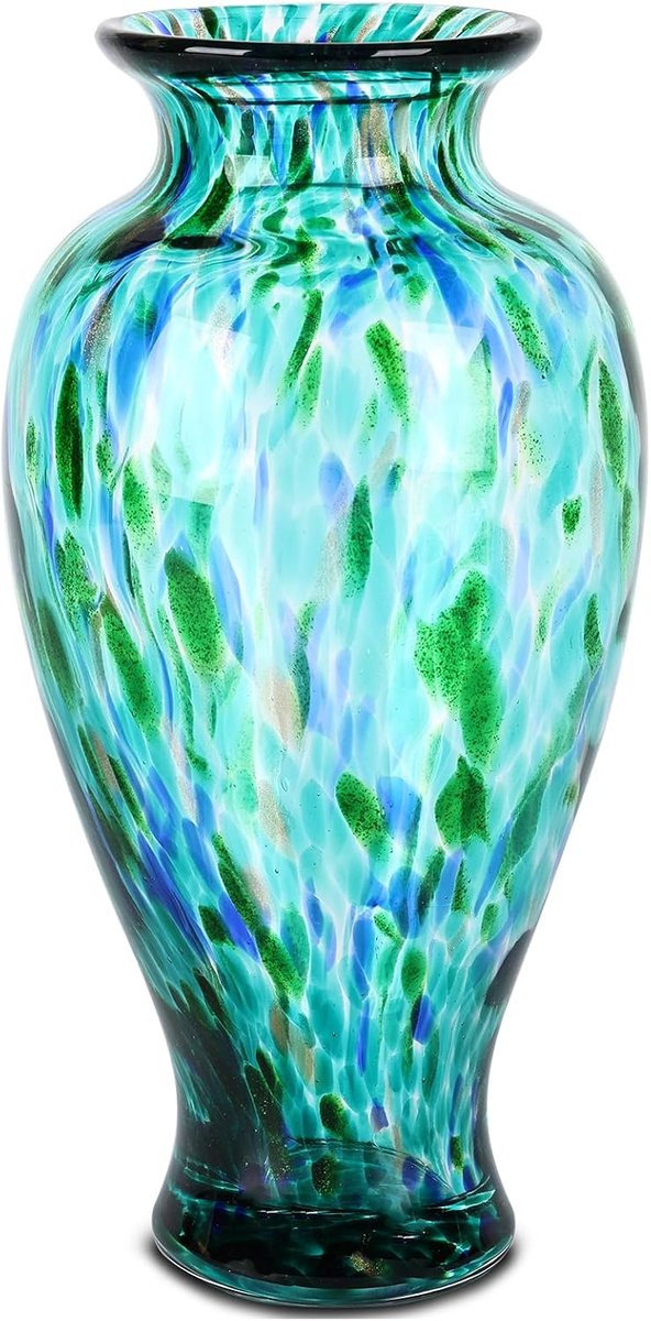 Turquoise handgeblazen glazen vaas van 30 cm voor moderne en sfeervolle decoratie