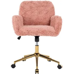 BÜROSTUHL Kunstfell Pink Höhenverstellbar Drehstuhl mit Armlehnen & Goldfuß