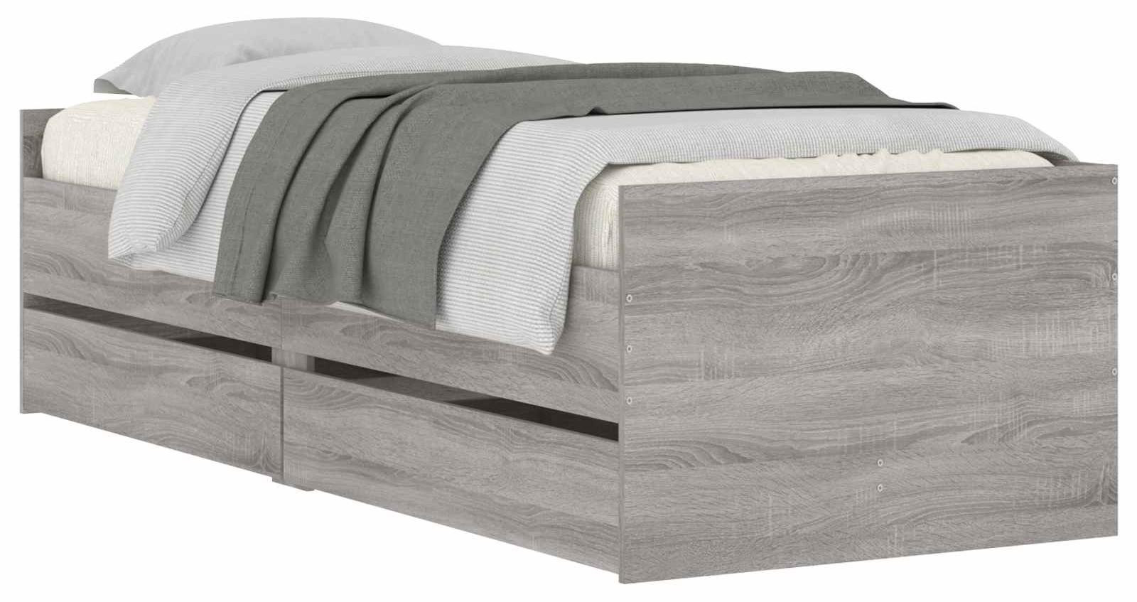 vidaXL Bedframe met lades, betonkleur, massief dennenhout