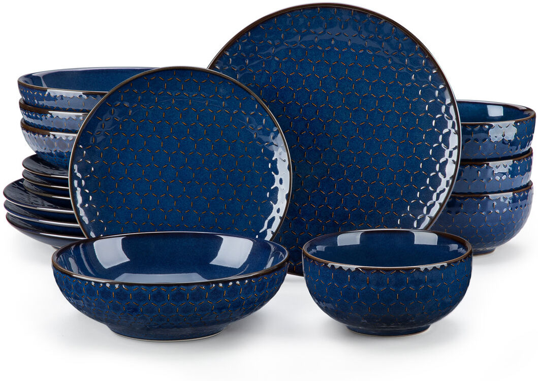 MALACASA 16 Piece Stoneware Dinnerware Set - Service for 4 Blue/Hexagonal 16
