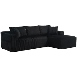 Modulares Sofa Set 257x90-160 cm mit Chaiselongue – Schwarz, Kuschelige Eleganz, hoher Komfort und praktische Seitentaschen