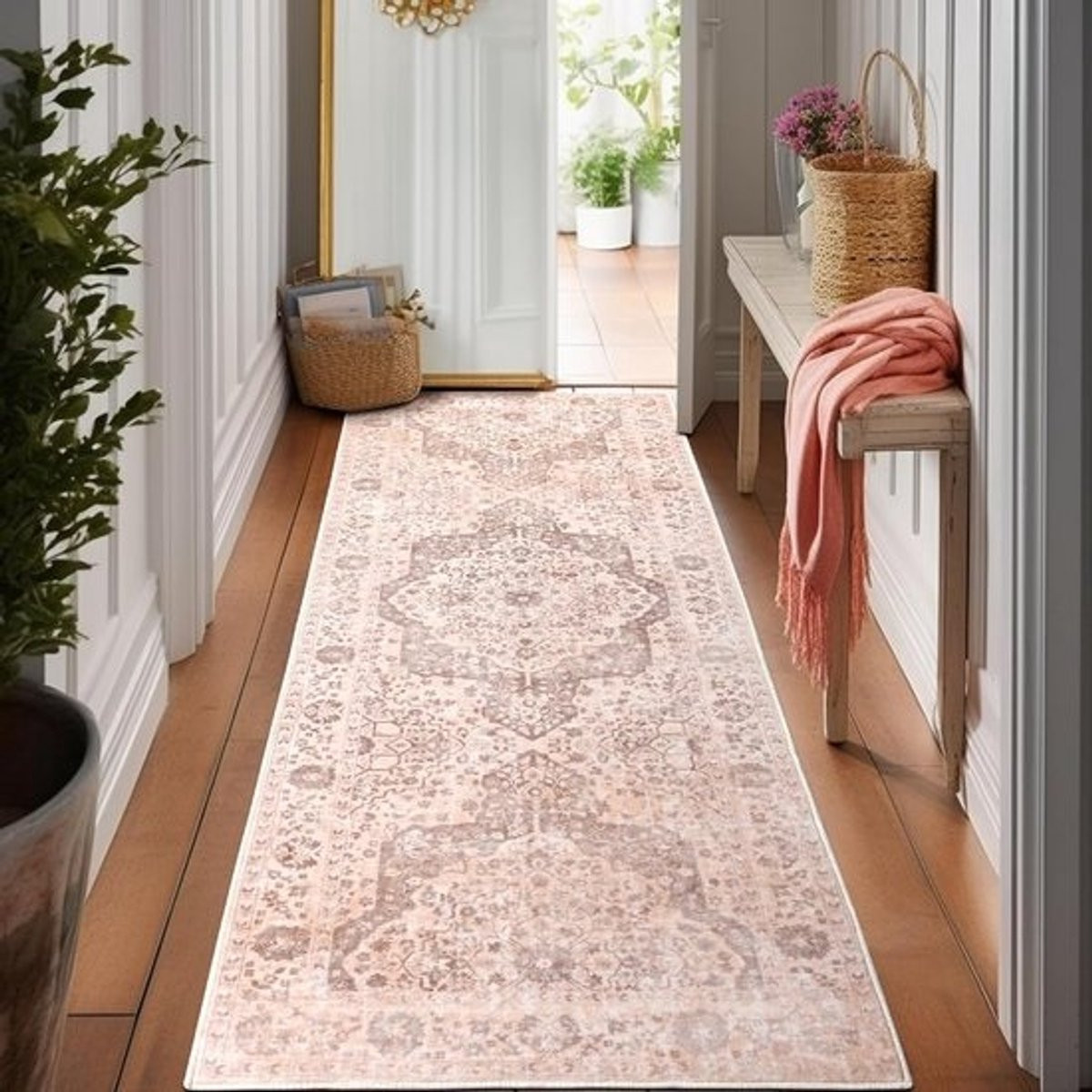 Vintage Boho Loperkleed voor Hal en Keuken, Antislip en Wasbaar, Breedte: 60 cm, Lengte: 180 cm