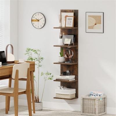 PARISLOFT "Rustic Brown 5-Tier Floating Shelf, 51"" Tall Wall Shelf - 12"" x 8.5"" x 51"""
