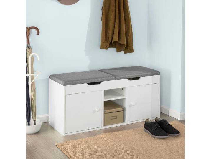 SoBuy FSR96-W Banc à Chaussures Meuble Entrée Meuble Chaussures Commode à Chaussures avec Coussin Rembourré