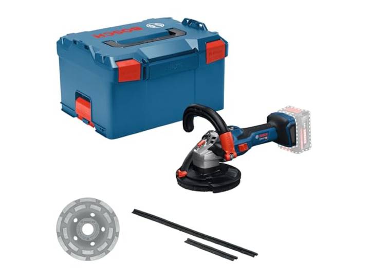 Bosch Professional 18V System ponceuse à béton sans-fil GBR 18V-15 S (avec L-BOXX 238\, meule assiette diamantée\, clé à ergots\, brosse couronne de rechange en deux parties)