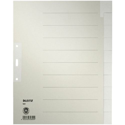 LEITZ Ordnerregister DIN A4+ Vollformat, Überbreite blanko grau 10-teilig, 1 Satz Papier