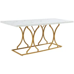Helloshop26 - Esstisch für 6 Personen in Marmoroptik weiß / gold