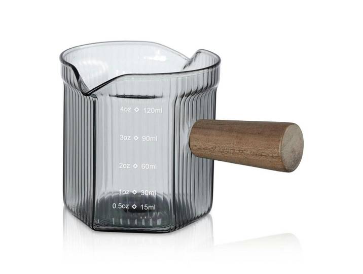 Messbecher 120 ml Rauchgrau mit Holzgriff, Anthrazit, Glas, Backen & Backzubehör, Messbecher