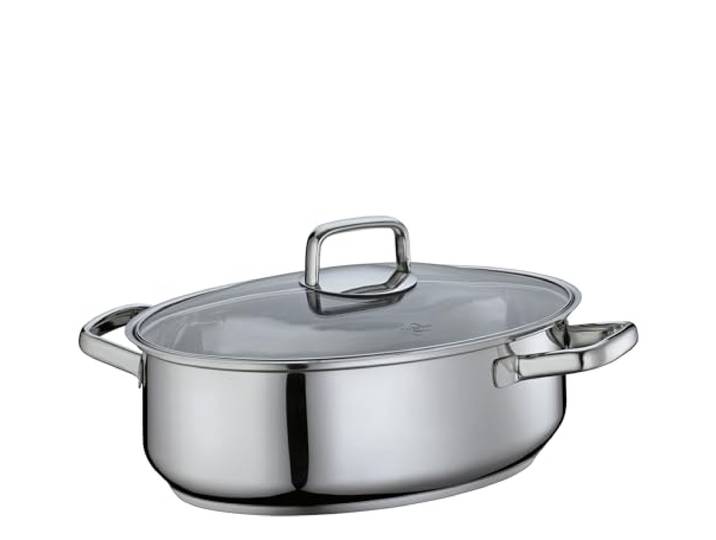 Küchenprofi Gourmetbräter PISA, 34 cm, aus Edelstahl, inkl. Gittereinsatz & Glasdeckel, ideal zum Braten, Schmoren, Gratinieren & Dämpfen, für alle Herdarten, 5 Liter, backofenfest bis 250°C