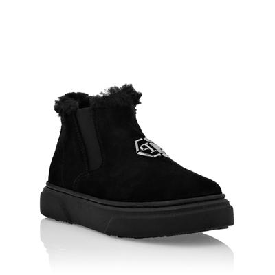 Bootsschuh PHILIPP PLEIN "Flache Stiefeletten", Mädchen, Gr. 34, Normalschaft, 02, schwarz, Schuhe Bootsschuh