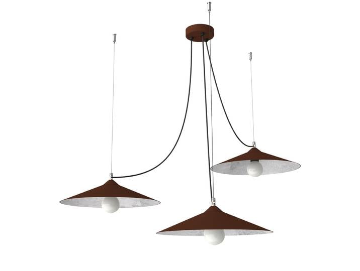 Suspension en métal marron et feuille argent interne E27