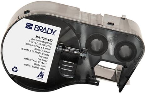 Brady M4-136-427 etiquetas de vinil laminadopreto sobre branco/transparente 19,05 mm x 25,4 mm x 9,53 mm