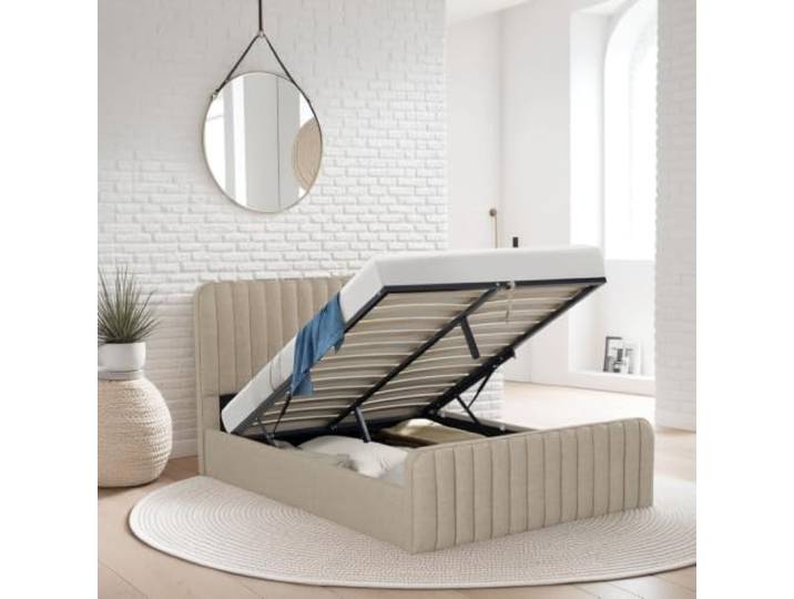 WEBER INDUSTRIES Bett Neva mit Lattenrost und Kopfteil (Beige, 160 x 200 cm)