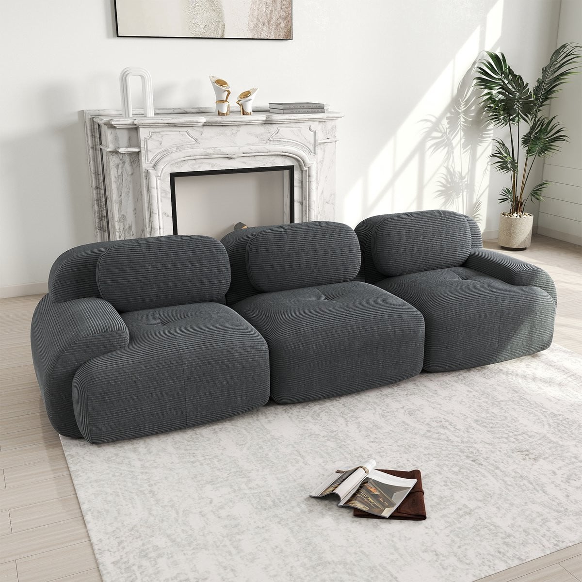 Wishdor Modulaire Hoekbank - Modern - Grijs - Ribstof
