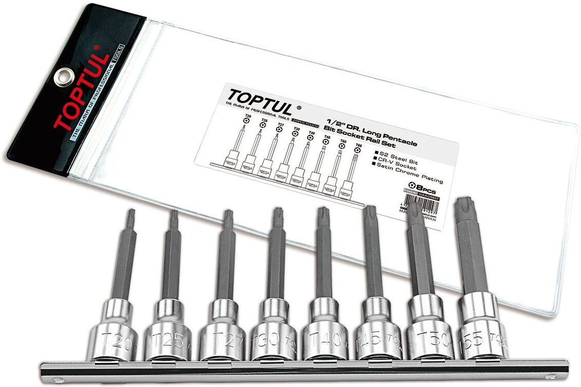 Toptul Set di bussole 1/2 pollici 8Stk T20 T25 T27 T30 T40 T45 T50 T55