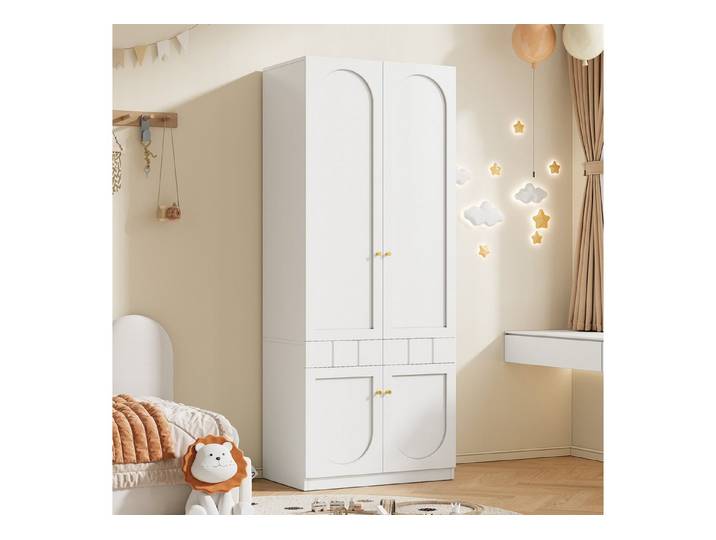 MODFU Kleiderschrank 80x50x200 cm mit 2 Schubladen (Packung, 1-St., Schlafzimmermöbel mit viel Stauraum) Mit Kleiderstange & Schubladen, Metallgriffe, 2-türiger, Weiß