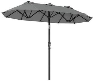 Costway Double-Sided Patio Umbrella with Push Button Tilt Crank Handle-Gray