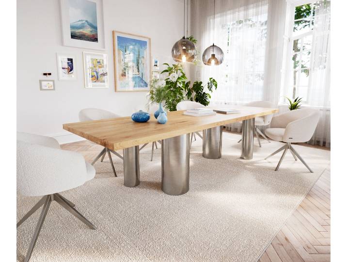 DELIFE Esstisch Edge 300x100 Eiche Natur Pilier Edelstahl gebürstet, Esstische