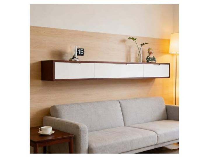 Sxlawesom Schwebendes TV-Lowboard mit Schubladen, Wandmontage TV-Konsole Schwebendes TV-Regal TV-Lowboard mit Kabelmanagement für Wohn- und Schlafzimmer(Braun,180x24x20cm)