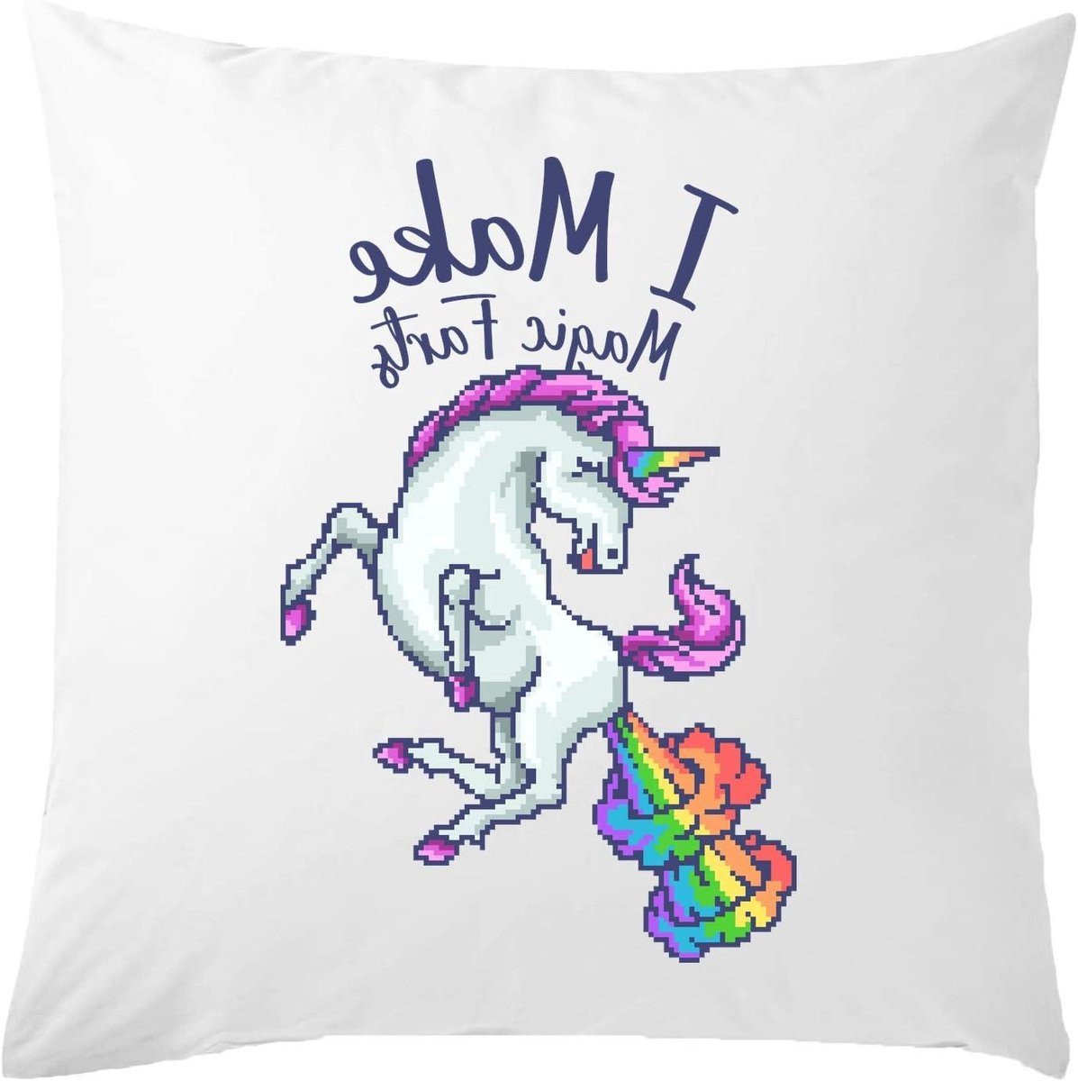 Eenhoorn Regenboog Pixel Art Kussen - Wit - 40 x 40 cm