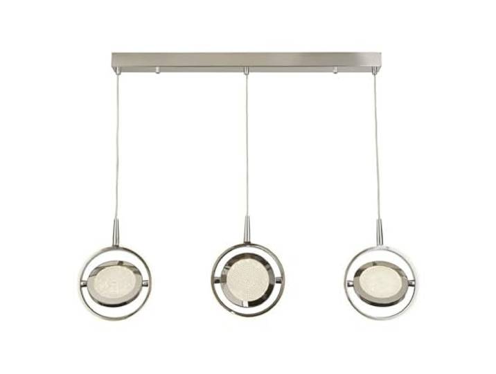 Searchlight Gyroscope 3-Licht-LED-Ring-Stab-Pendelleuchte Chrom, Kristallsand 3000K