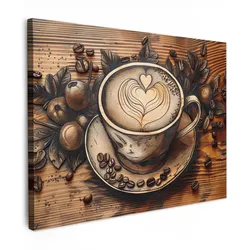 LEINWANDBILD Kaffee - Vintage - Braun - Tasse - Holz Wandbild 40x30 cm