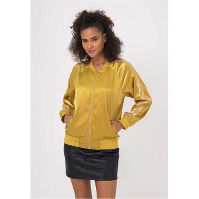 Bomberjacke FRESHLIONS "Aurelia", Damen, Gr. S, gelb (senf), 100% Polyester, unifarben, lang, Rundhals, Jacken Bomberjacke, im sportlichen Design