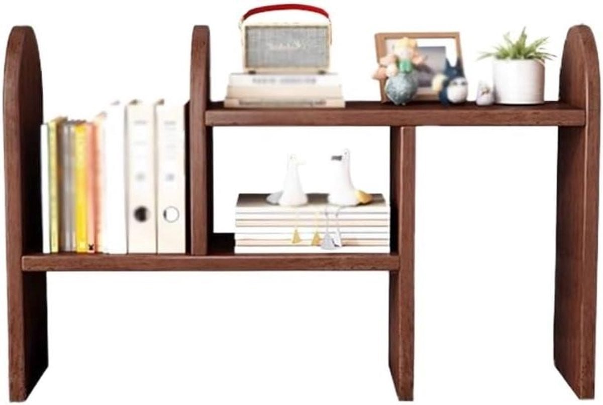 Verstelbare Desktop Boekenplank Hout Naturel - Opbergrek voor Thuis Kantoor en Woonkamer