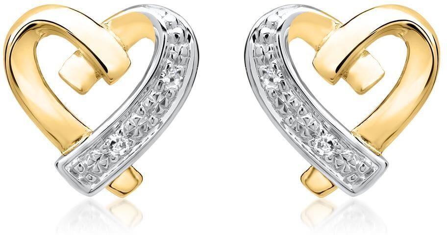 Unique 585er Gelbgold-Ohrringe Herz 4 Diamanten silber-gold
