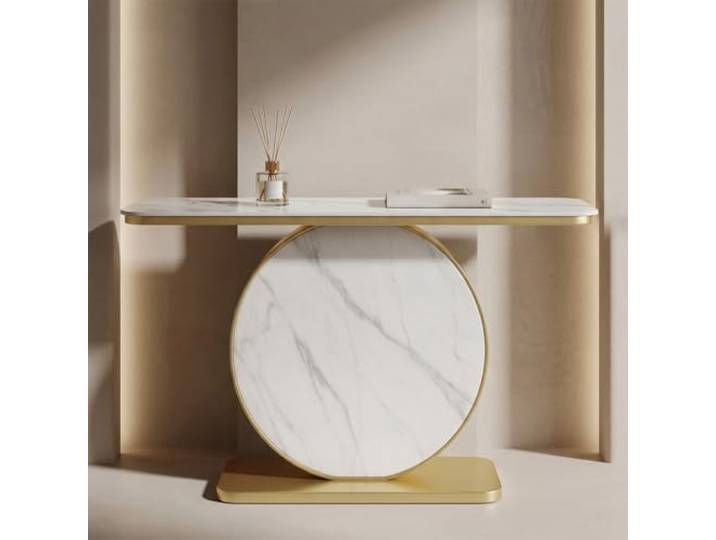 Moderner Konsolentisch, Eingangstisch, Sinterstein-Platte & Metallgestell Robuste Sinterstein-Platte, Stabiler Eisenrahmen, Schmales Design, Wohnzimmer Akzent(WhiteA,80cmW*30cmD*80cmH)