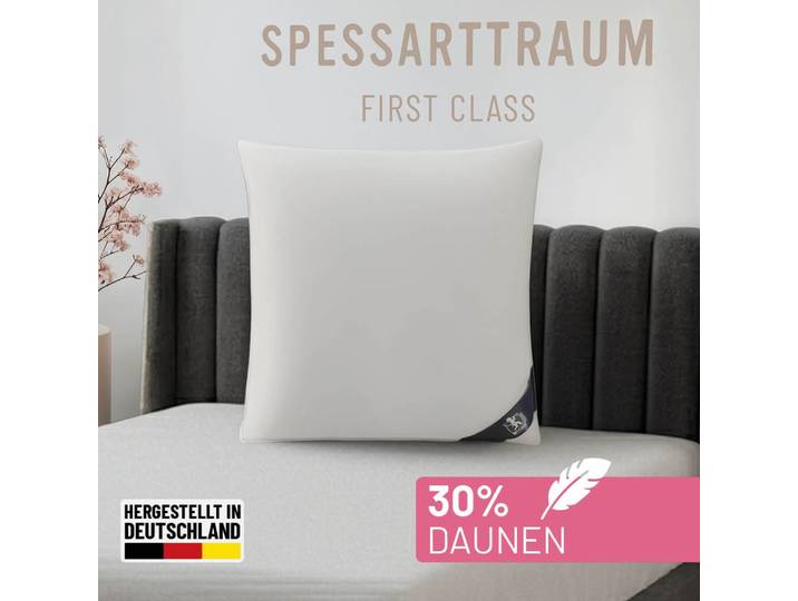 Federkopfkissen SPESSARTTRAUM FIRST CLASS, Einzelkissen oder Doppelpack , weiß, B:80cm L:80cm, Bezug: 100% Baumwolle. Füllung: 70% Federn, 30% Daunen, Kopfkissen, Federkopfkissen, hergestellt in Deutschland, allergikerfreundlich, im Set günstiger