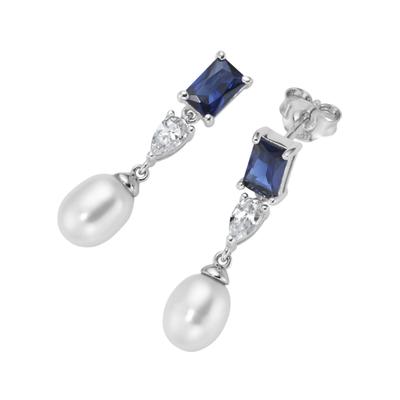 Paar Ohrhänger SMART JEWEL "mit edlen Steinen und Süßwasser-Perle, Silber 925", blau (silber), Ohrringe, Damen, Silber 925 (Sterlingsilber)