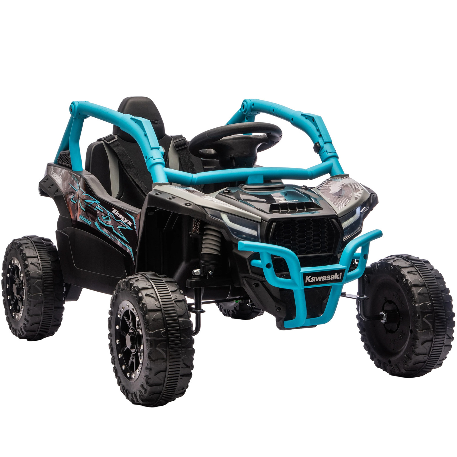 AIYAPLAY Elektrisch Terreinvoertuig voor Kinderen Kawasaki Teryx met Afstandsbediening, LED en Muziek, Blauw