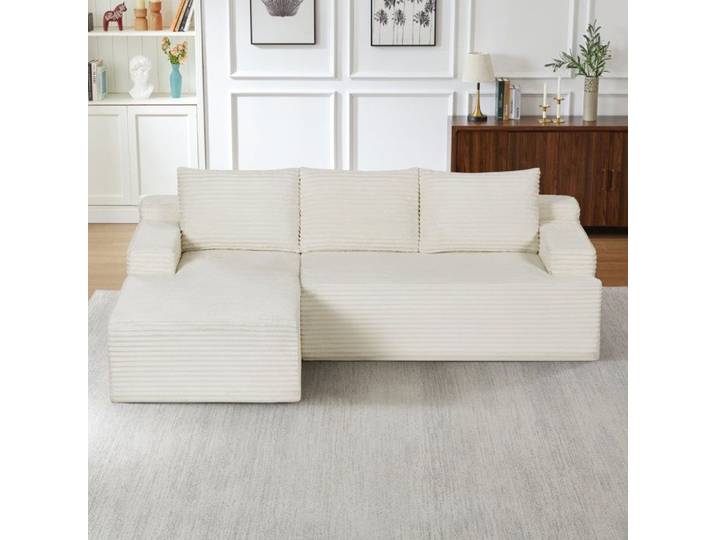 Canapé sans os Canapé-lit en forme de L avec un profond confort d'assise sans montage Beige Canapé lit modulaire
