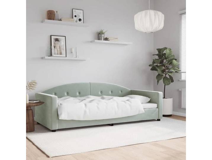 Lit de repos velours - UU - Gris clair - 90x190 cm - Velours - Cadre robuste - Design moderne - Accoudoirs rembourrés