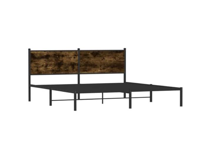 KTHLBRH Bettgestell aus Metall Eiche Rauchgrau 183 x 213 cm Bettgestell mit Stahl-Lattenrost, Stauraum unten, Kopfteil für Rückenunterstützung