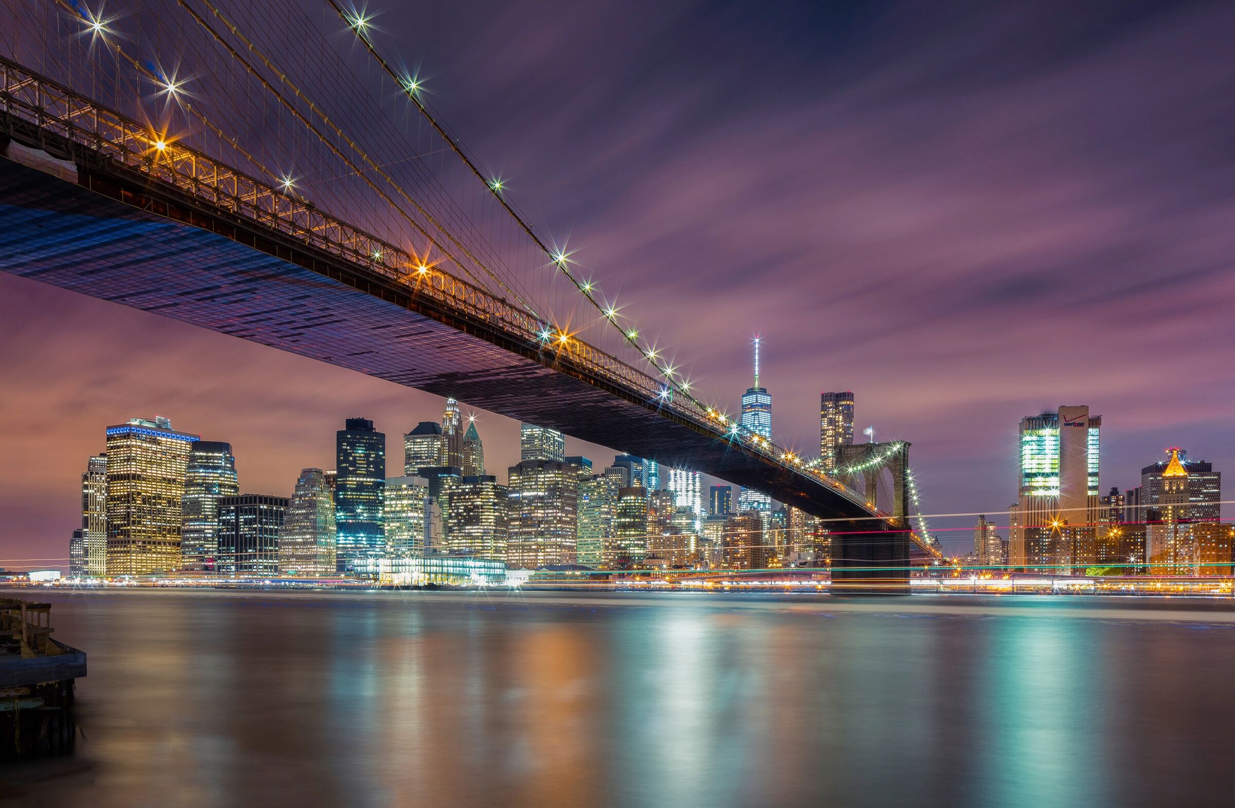 Fototapete PAPERMOON "Photo-Art MICHAEL ZHENG, BROOKLYN BRIDGE NACHTS", bunt, B:1,5m L:1,11m, Vlies, Tapeten, Fototapete bunt B/L: 1,5m x 1,11m, Bahnen: 7 Stk.