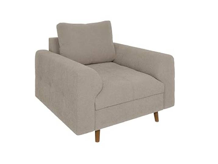 S-Style Möbel Sessel Wohnzimmer Armsessel 97 x 93 x 81 cm Mit Kissen Lesesessel Relaxsessel Skandinavischer Stil Massivholzfüße Braun Freistehend Boucle Stoff Kratzfest Freistehend Erik Beige
