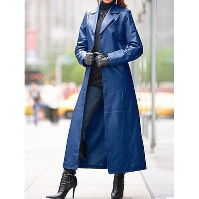 Damen Kunstlederjacke Trenchcoat Outdoor Knöpfe Einfach Wasserdicht Streetwear Normale Passform Oberbekleidung Langarm Herbst Blau L