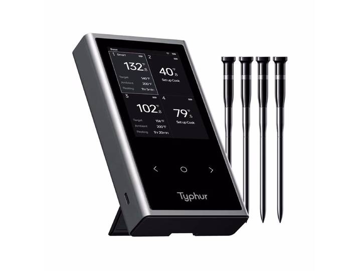 TYPHUR Sync Quad Smart Wireless Fleischthermometer – Holzkohle/Briketts/Grill Anzünder – grau