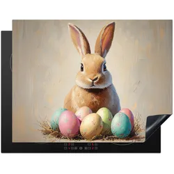 HERDABDECKPLATTE Osterhase - Pastell - Eier Induktionsmatte 77x59 cm