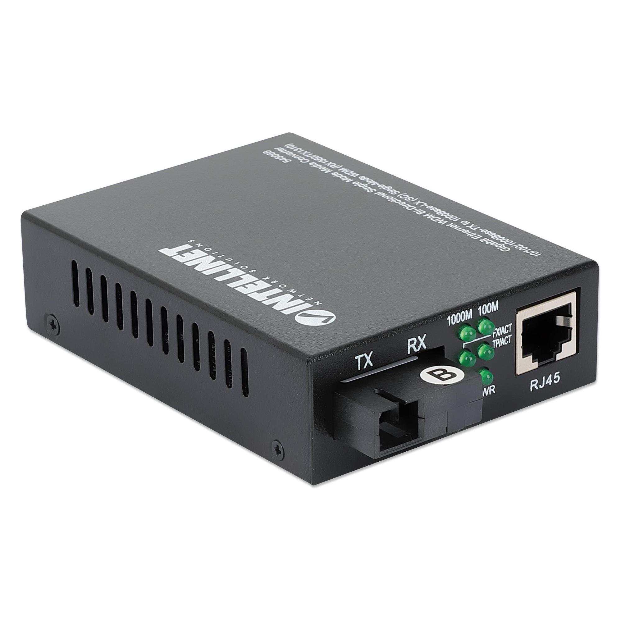 Intellinet 10/100/1000Base-TX to 1000Base-LX, SC, Single-Mode, 12.4 mi., WDM (545068)