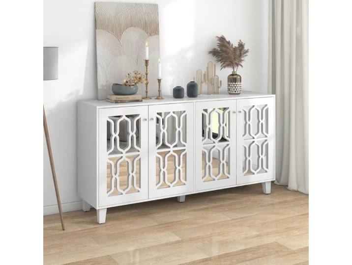 Maisentiel buffet bas blanc 4 portes effet miroir MDF étagère amovible 160 x 40 x 84 cm