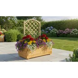 Blumenkübel Rankgitter – 100 x 50 x 35 cm, druckimprägniertes Kiefer/Fichten-Holz, rechteckig mit abgeschrägten Ecken & Folieneinsatz, wetterfest