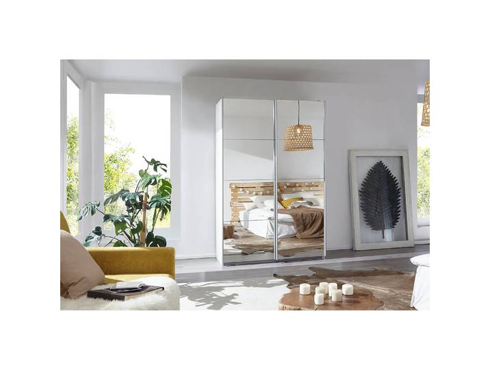 Armoire à portes coulissantes I 136cm Blanc/Blanc alpin Premium 2 miroir