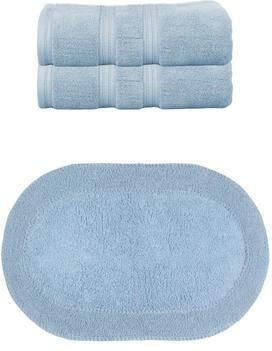 Home Weavers Inc Home Weavers Double Ruffle Collection 100% Soft Cotton 2 Pc Bath Towel Set & 1 Pc Bath Rug, Machine Washable (Set of 3)