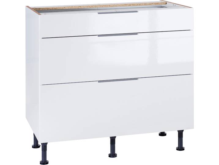 Unterschrank OPTIFIT Tara , weiss (weiß glanz), B:90cm H:87cm T:58,4cm, Schränke, Unterschrank, mit Vollauszug und Soft-Close-Funktion, Breite 90 cm