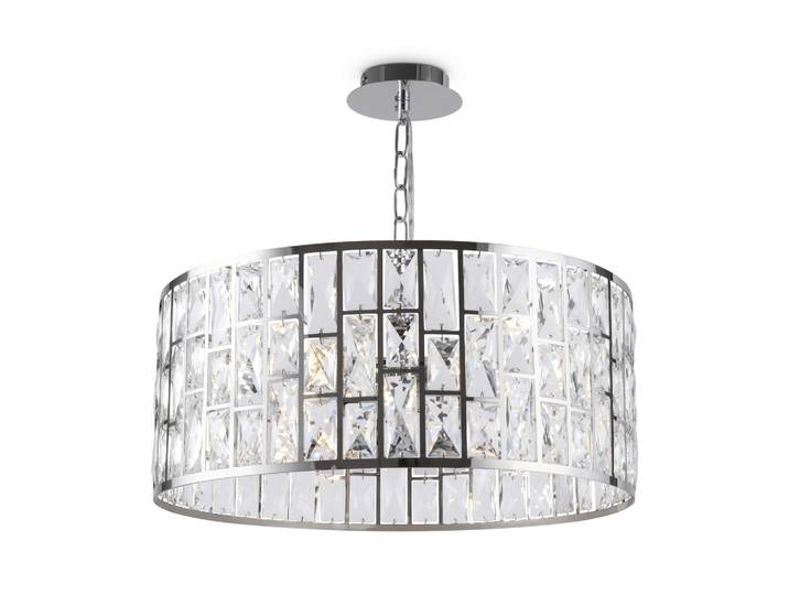 Maytoni Kronleuchter Modern, Chromfarben, Transparent, Metall, Glas, zylindrisch, 26.8 cm, CE, gleichmäßige Lichtverteilung, Lampen & Leuchten, Innenbeleuchtung, Hängeleuchten, Kronleuchter