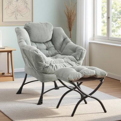 VIVIADORE Modern Lazy Lounge Chair with Ottoman and Side Storage Pocket, Soft PP Cotton Upholstered Accent Armchair with Footrest
